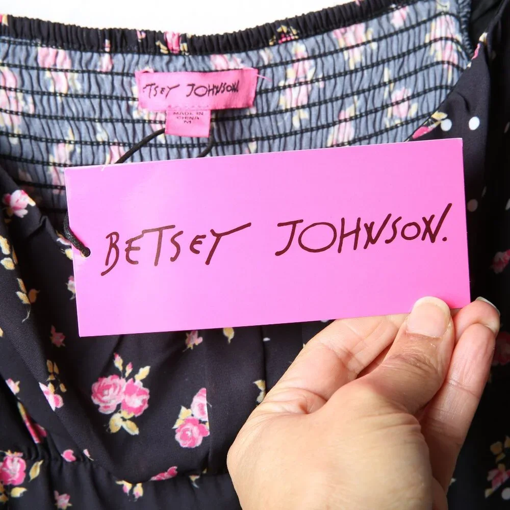 BETSEY JOHNSON Rosy Dots Floral Dress Flirty Feminine Size Medium NWT